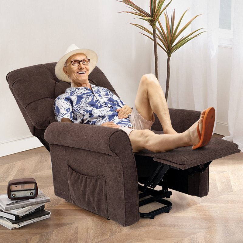 Danila Upholstered Lift Assist Power Recliner, Brown 100% Polyester