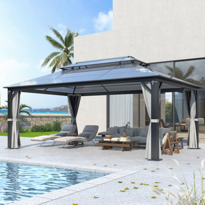 Patio Gazebo Double Roof with Steel Frame, Polycarbonate Hardtop Aluminum Gazebo