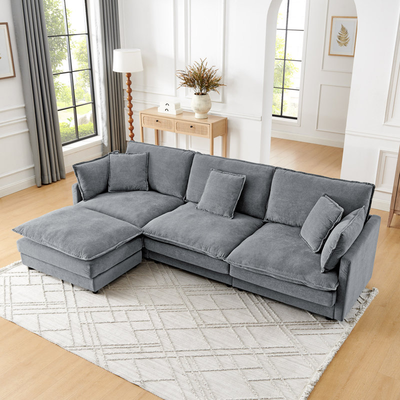 Canapé modulaire en L avec repose-pieds et canapé convertible surdimensionné pour 4 personnes Modern Home Living, Gris