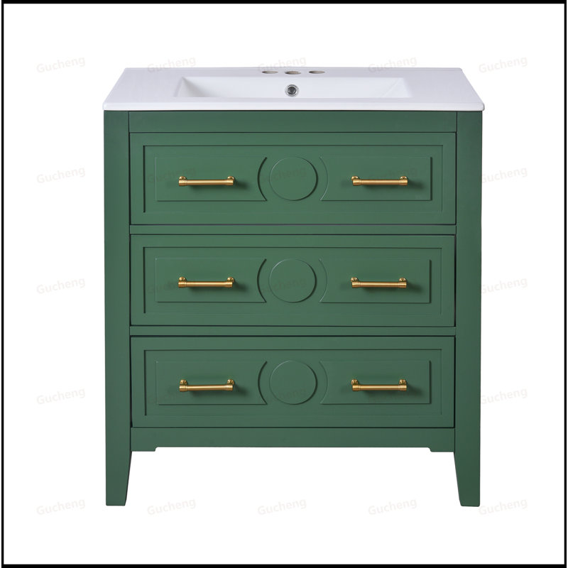 Meuble-lavabo 30 po avec tiroirs et lavabo en céramique