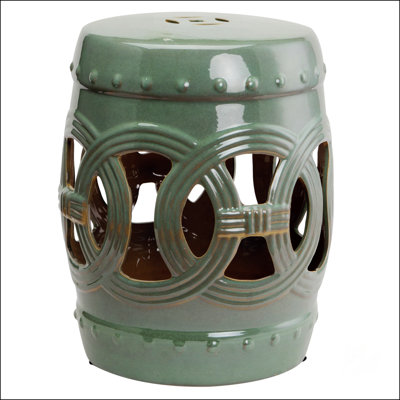 14" X 17" Ceramic Garden Stool With Double-Coin Knotted Ring Design & Strong Glazed Material