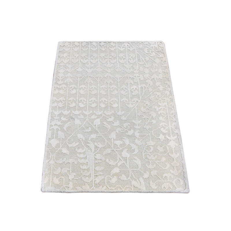 Tapis ivoire noué à la main de conception unique 2 pi x 3 pi nouvel âge Falynn