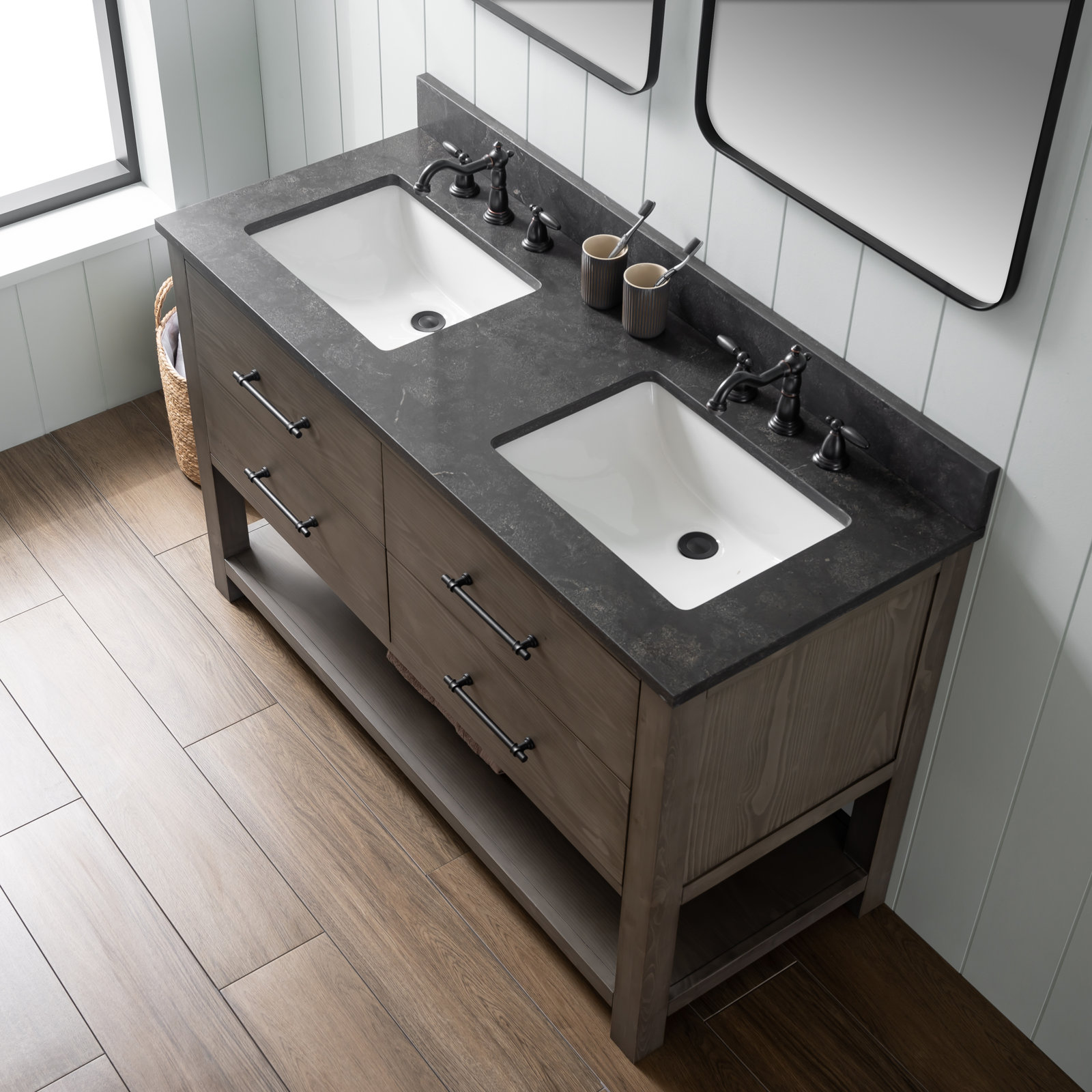 Keri 54'' Double Bathroom Vanity, Smoke Gray/Matte Black