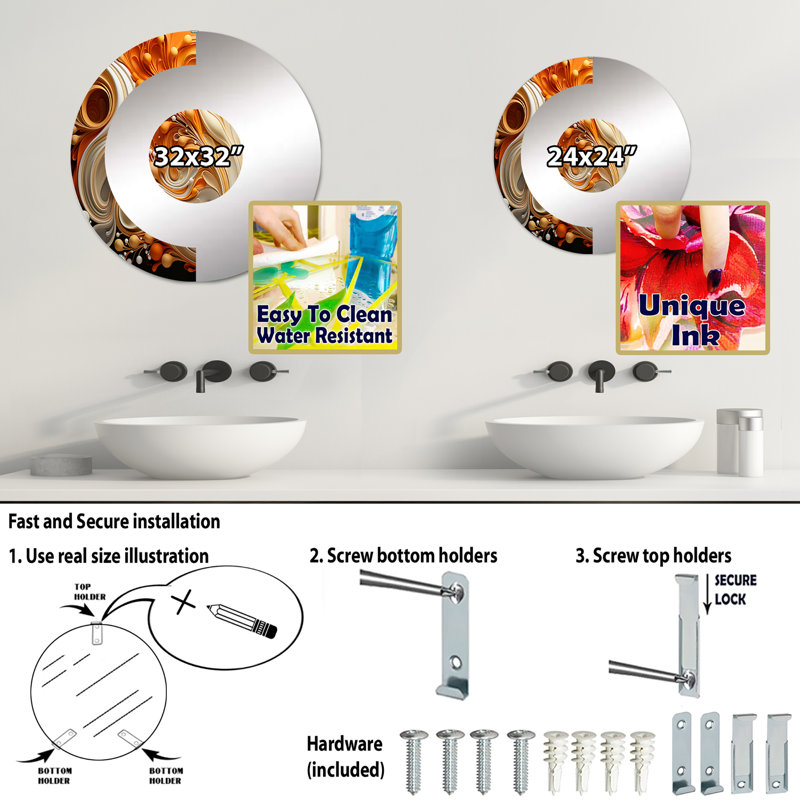 Jaterra - Miroir mural demi-cercle, 31,4 po x 31,4 po