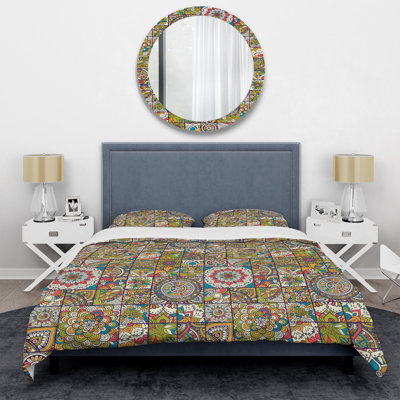 Multicolore patchwork ethnique - ensemble de housse de couette abstrait - microfibre de polyester