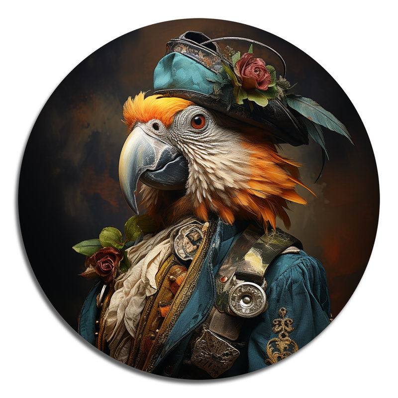 «Pirates Parrot Feathered Buccaneer I - People», art en métal rond, H 29 po x l 29 po