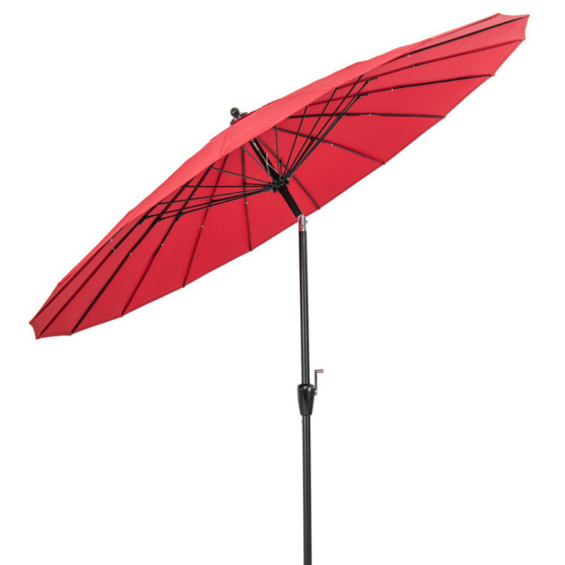 Parasol de patio rond 9 pieds avec 18 nervures en fibre de verre, Rouge vin