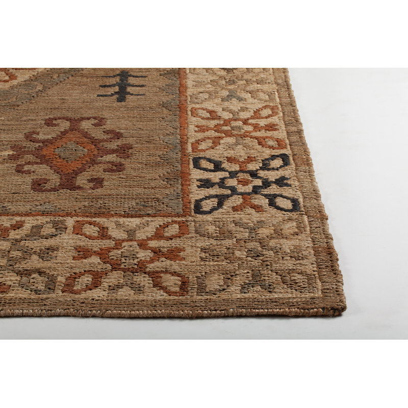 Tapis zone brun clair fait main dhurrie Ronan, Rectangle 5 pi x 7 pi 6 po