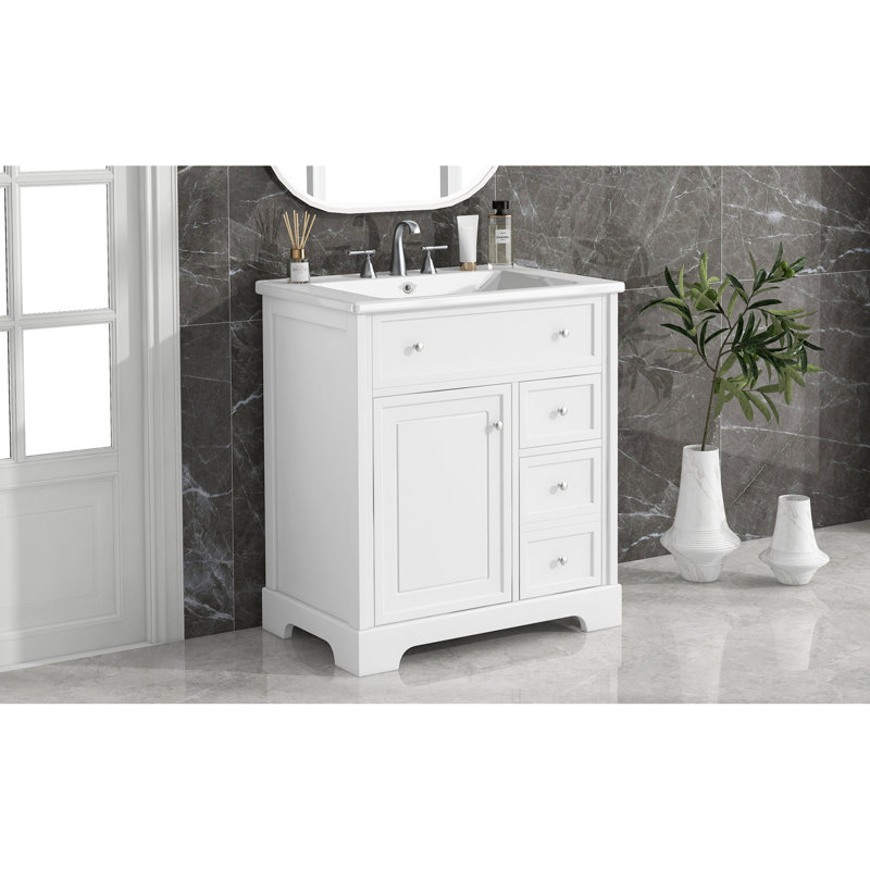 Compact Modern Vanity Cabinet And Sink, Solid Wood With Ample Storage