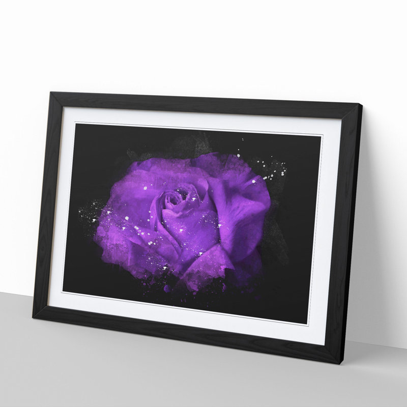 Purple Rose Flower Vol.3 - Single Picture Frame Print on Wood, Black Framed, 27cm H x 36cm W x 2cm D