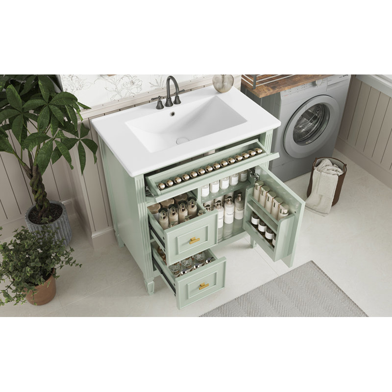 Meuble-lavabo 30 po avec lavabo, un tiroir rabattable et deux tiroirs, Vert