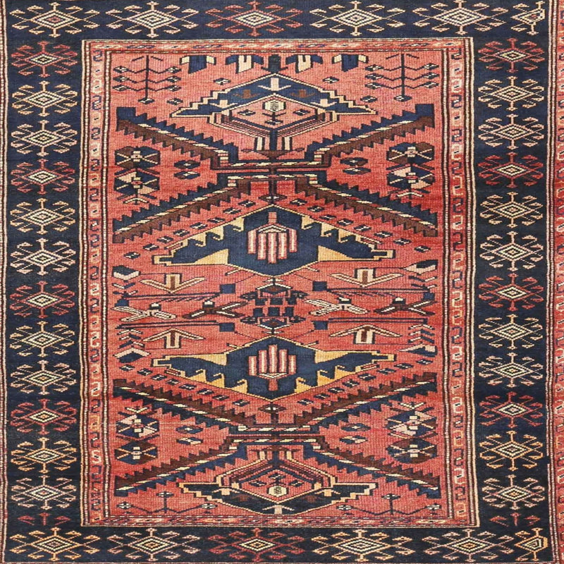 Tapis rouge/vert traditionnel Meith, Rond 5 pi