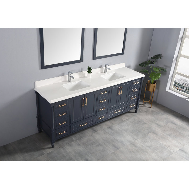 Ensemble de meuble-lavabo double 84 po Flavell, Double Cove - blanc, Bleu marine hâlé