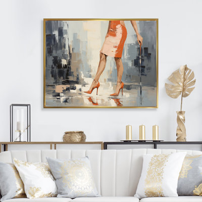 Pieds de femme orange clair et gris avec des enfers hauts - art mural à talons hauts tendance