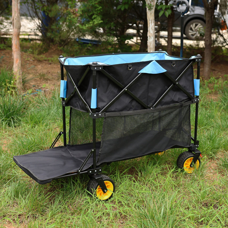 Chariot pliant de grande capacité avec chariot extensible, Noir / Bleu