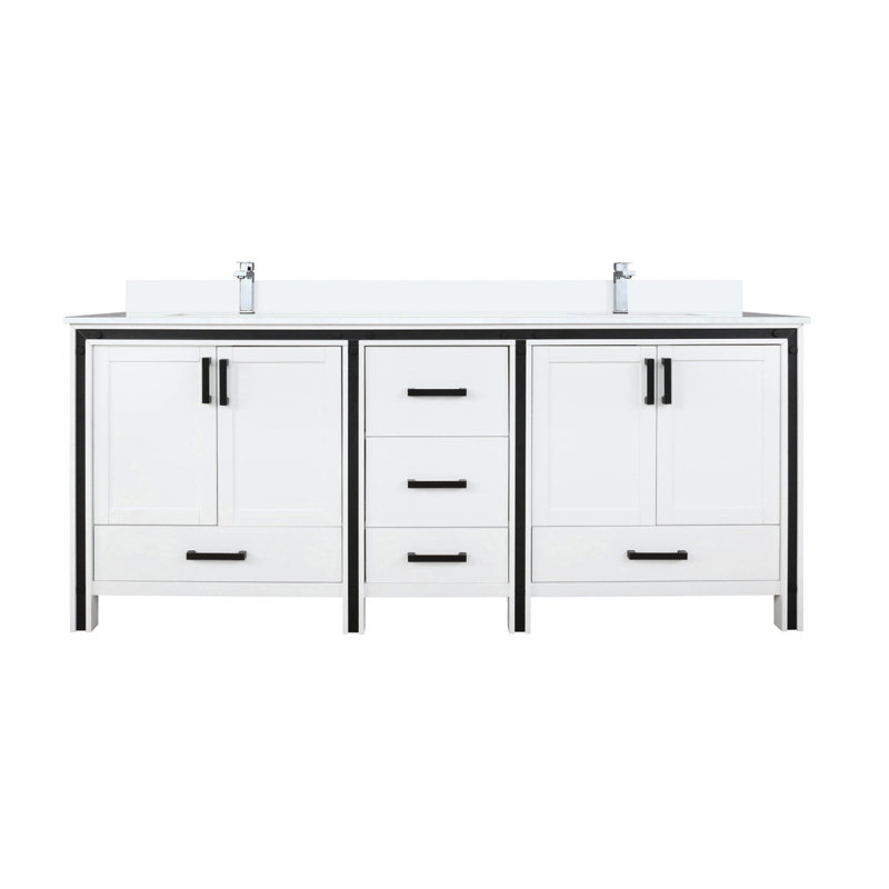 Meuble-lavabo double blanc 72 po X P 22 po D, ensemble de comptoir en quartz blanc et robinet, 72", Blanc