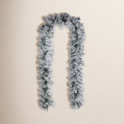 9Ft Pre-Lit Snow Flocked Greenery Pine Christmas Garland With Lights And Timer