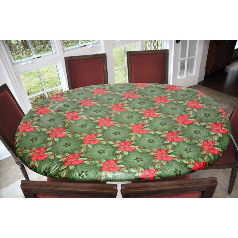 Housse de table élastique en vinyle - Motif de houx - Ovale / ovale - Convient aux tables de l 48 po x L 68 po, 48 po x 76 po