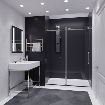Madam Series 60'' 29.13'' W x 76'' H Single Sliding Frameless Shower Door with Clear Glass