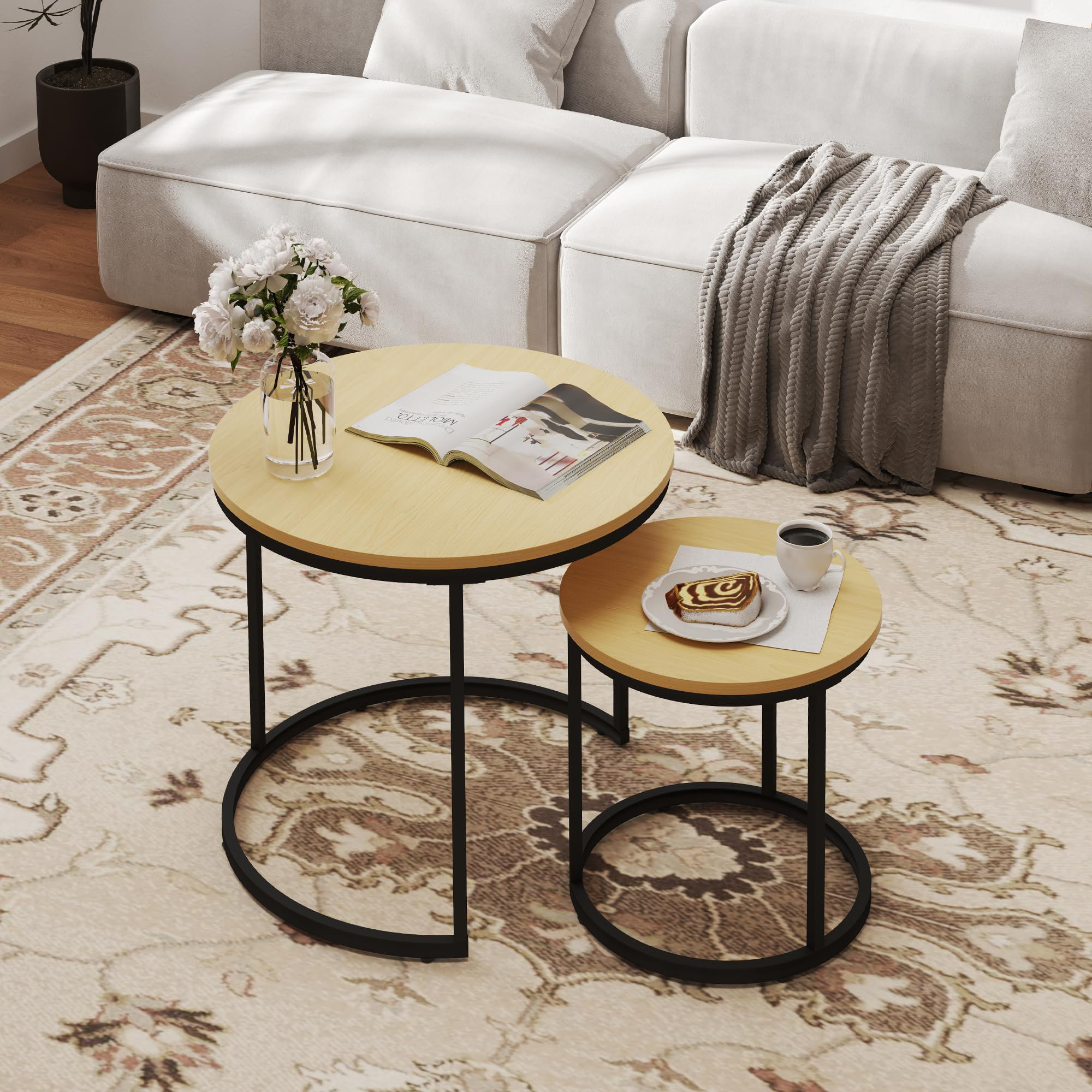 17 Stories Nesting Tables Set Of 2, Round Coffee Table, Small Nesting ...