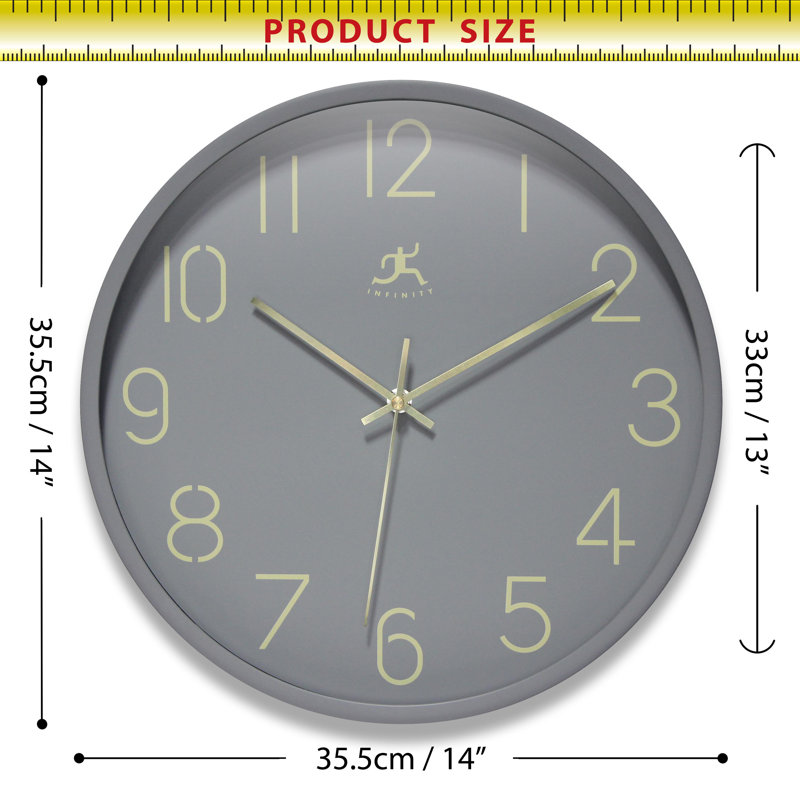 Round Plastic Wall Clock 14 Inches, Light Gray