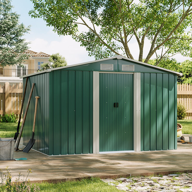 Aaronjohn 8 ft. W x 6.5 ft. D Metal Tool Shed, Dark Green