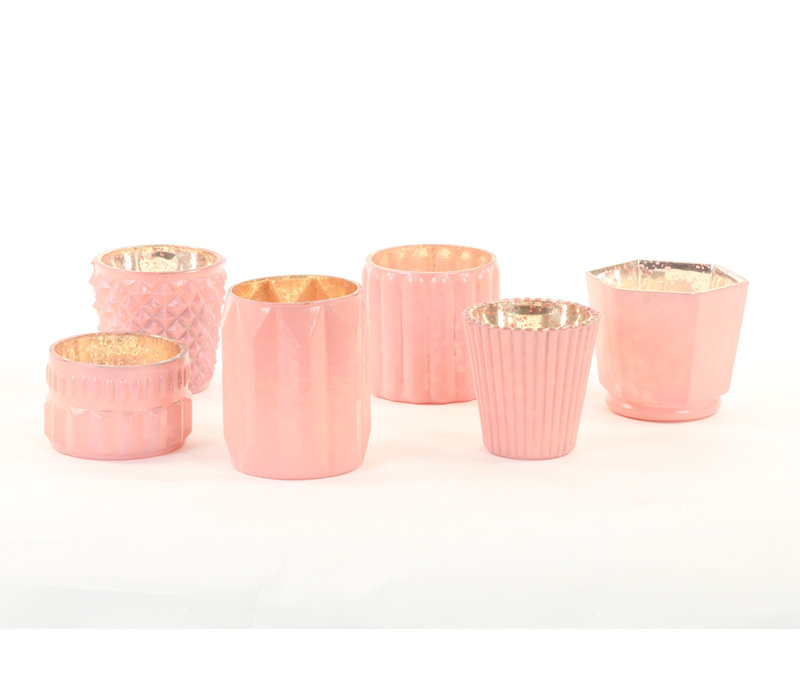 12.6'' H Mercury Glass Tabletop Votive Holder, Blush Pink