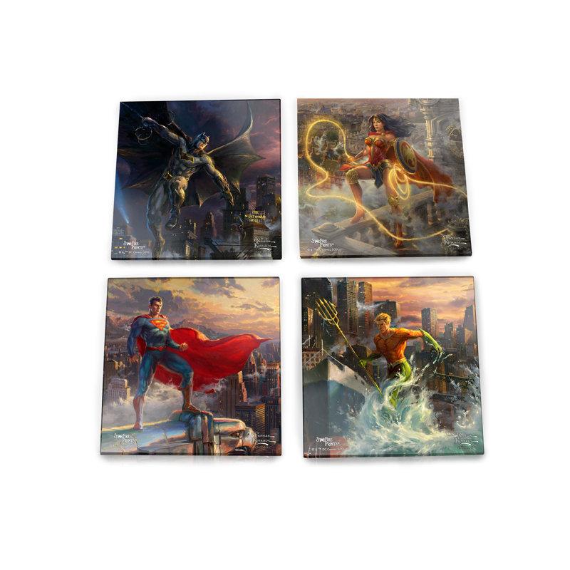 (Symboles) Ensemble de sous-verres en verre Starfire, Thomas Kinkade / ligue de justice
