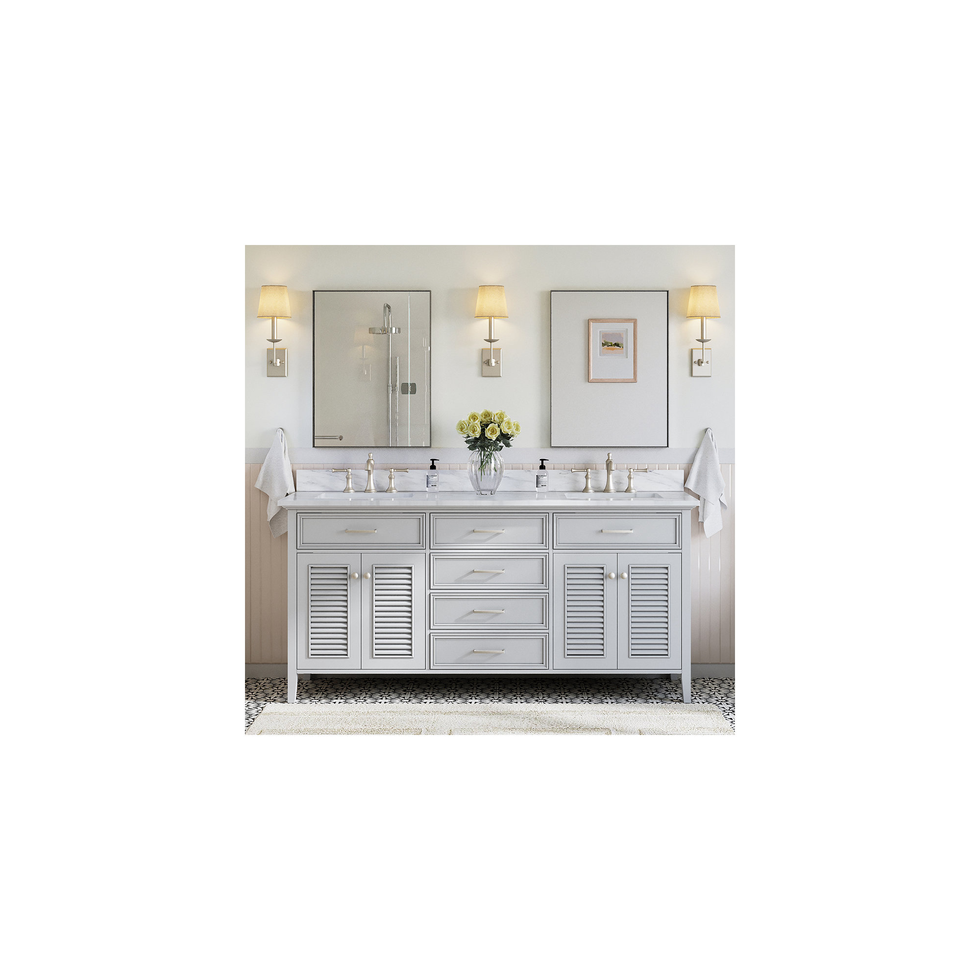 73'' Double Bathroom Vanity, 73", Gray, Rectangular