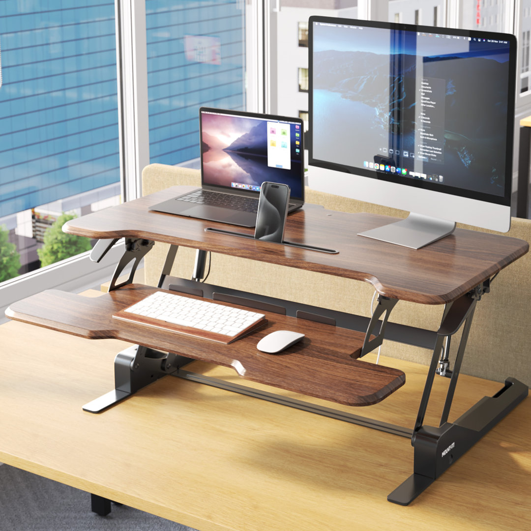 Mount-It Standing Desk Converter with 38" Desktop, Brown Mount-it
