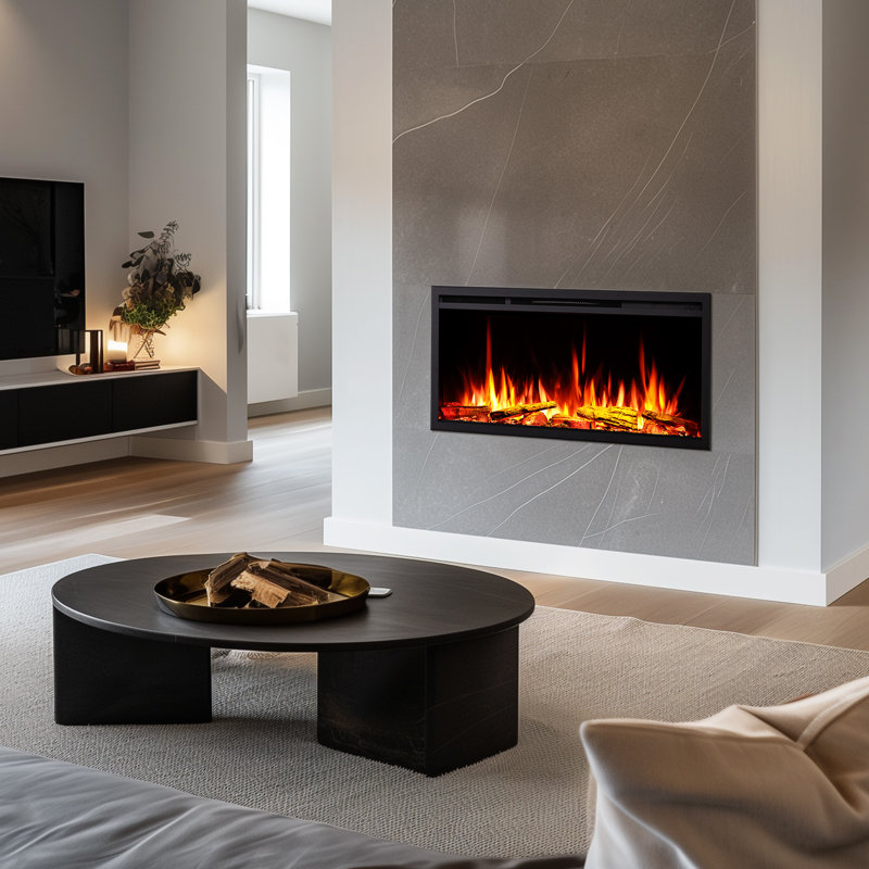 CASTELLO FLAMME Stainless Steel Electric Fireplace Insert, 48cm H x 102cm W x 19.7cm D