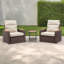 Ensemble de fauteuil inclinable 3 pièces avec coussins et table, osier résistant aux intempéries et accoudoirs en bois d'eucalyptus-112475981