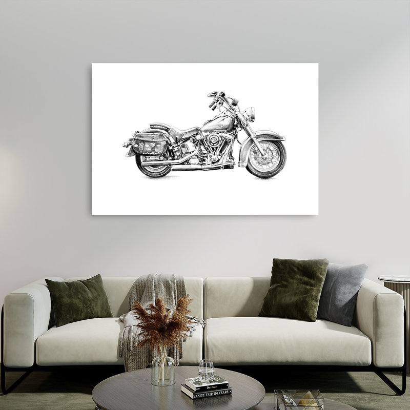 Illustration de moto classique, style rétro vintage, impression d'art mural, H 40 po x l 60 po