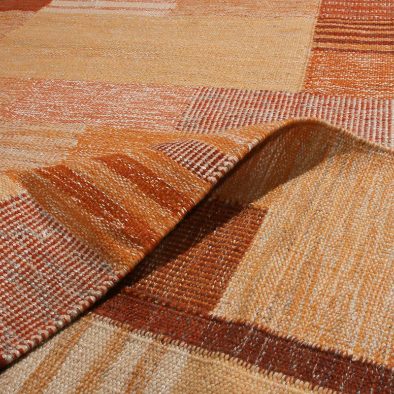 Rug & Kilim’S Scandinavian Inspired Peach And Brown Wool Kilim Rug, Rectangle 5' x 7'
