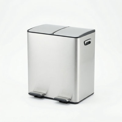 Poubelle à pédale en acier inoxydable 40L à deux compartiments, 2 poubelles à pédale avec couvercle à fermeture en douceur pour le recyclage et le tri des déchets
