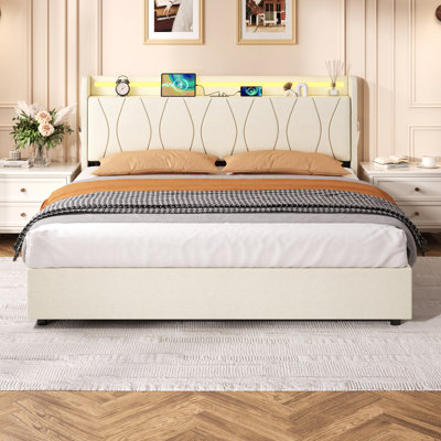 Upholstered Bed Frame With Hydraulic Storage