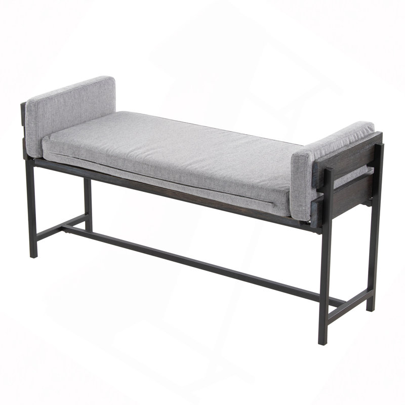 Banc 18 po avec métal, bois et tissu, Noir, Noir