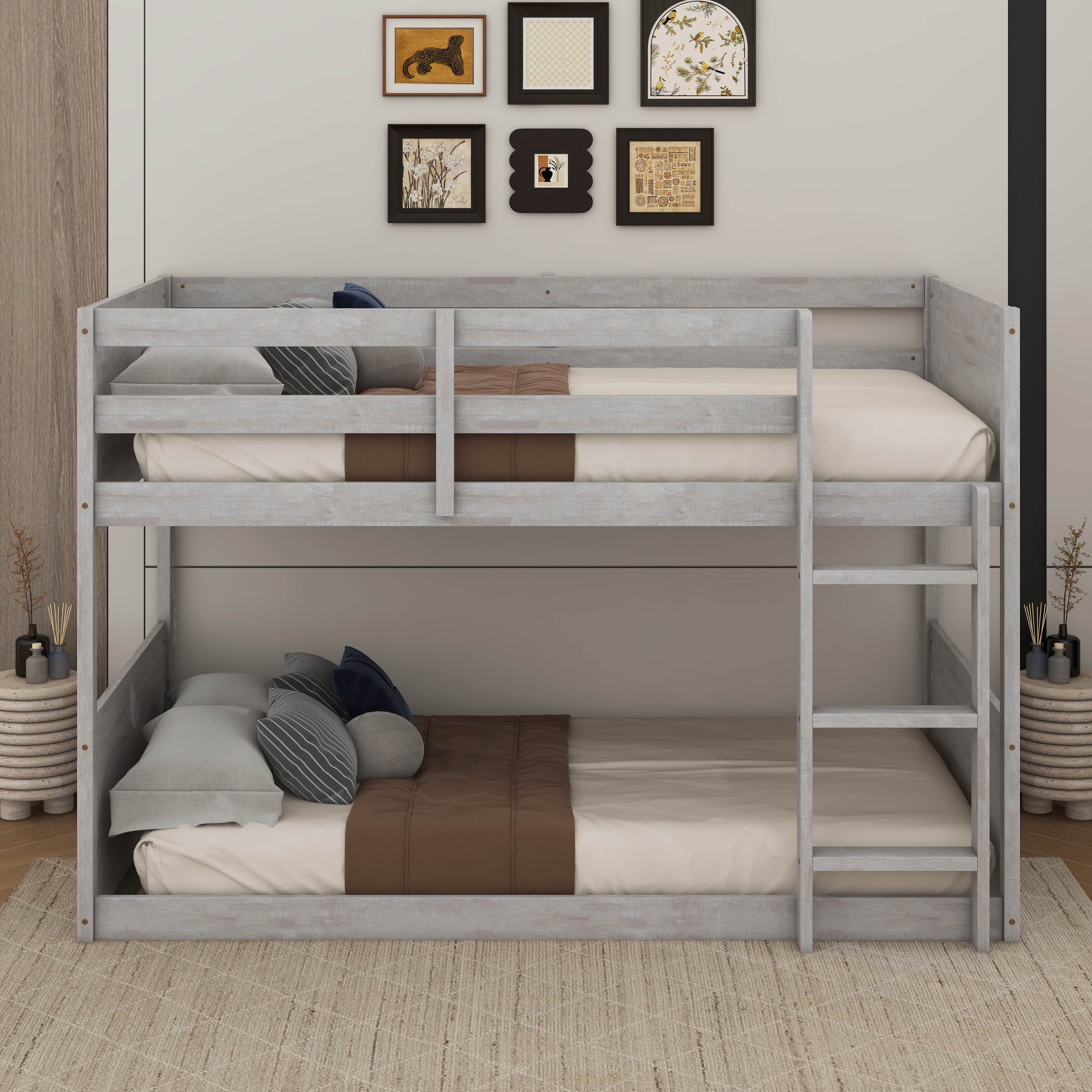 Ebern Designs Twin Over Twin Floor Bunk Bed With Panelled Headboard And ...