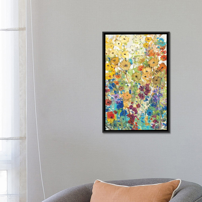« pré floral i », impression sur toile, H 26 po x l 18 po x P 1,5 po, Toile avec cadre noir, Pas de tapis