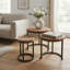Elegant Acacia Wood Nest of 4 End Tables - Y-Shaped Metal Base Natural Finish Nesting Side Tables for Living Room Bedroom Lounge