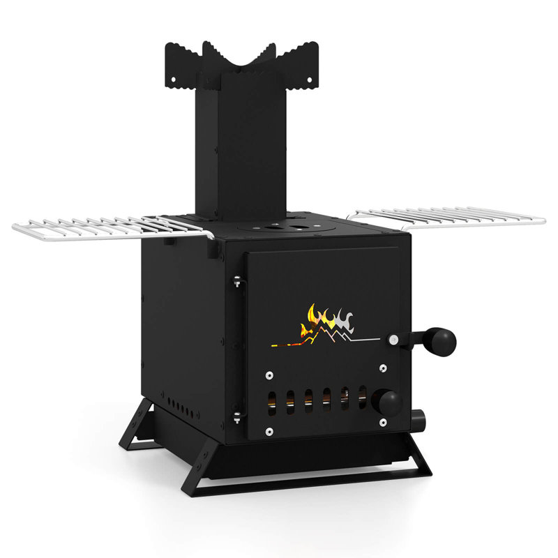 Poêle à bois avec fenêtre en verre résistant à la chaleur, filet de barbecue, acier inoxydable
