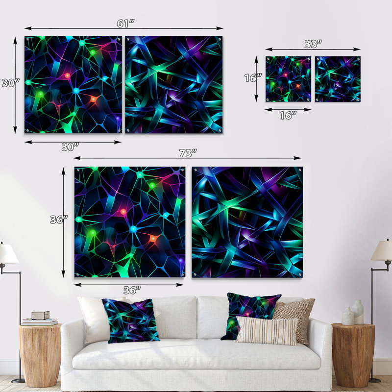 Ensemble de 2 peintures murales abstraites géométriques en acrylique, H 36 po x l 73 po