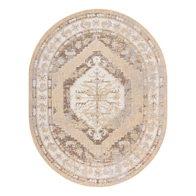 Oriental Machine Woven Polypropylene Indoor / Outdoor Area Rug in Natural