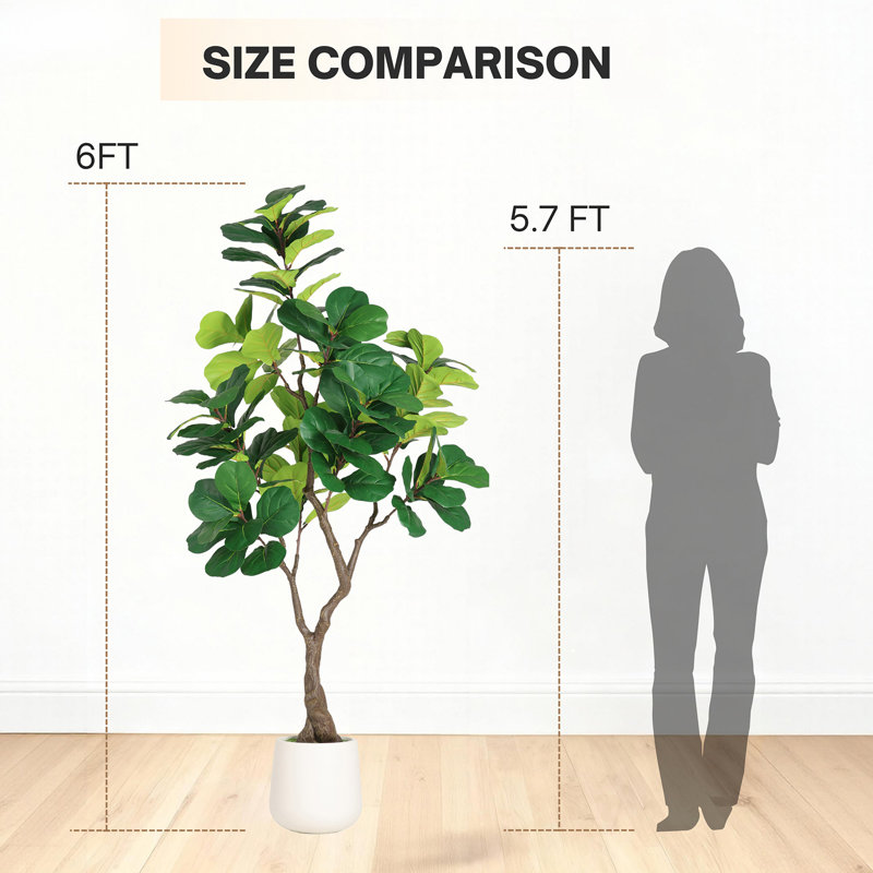 Figuier lyre artificiel en pot - Plante d'intérieur artificielle de 1,9 m avec feuilles vertes réalistes pour salon ou bureau