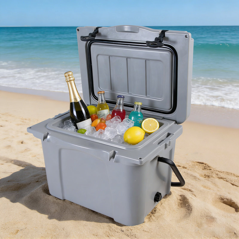 Glacière Atley moderne isolée avec ouvre-bouteille et porte-gobelet, Gris