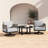 Scotia 3 Piece Patio Outdoor Swivel Seating Set In Black Aluminum With Grey Rope And Cushions