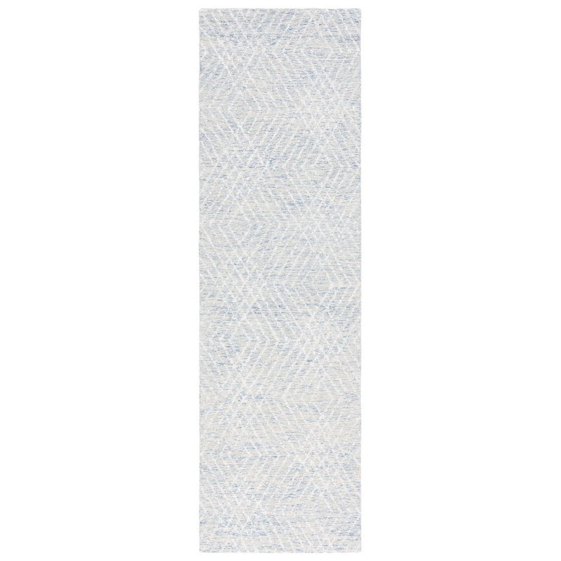 Izzabell Abstract Hand Tufted Wool/Chenil/Cotton Geometric Rug in Blue/Ivory, Runner 2'3" x 8'