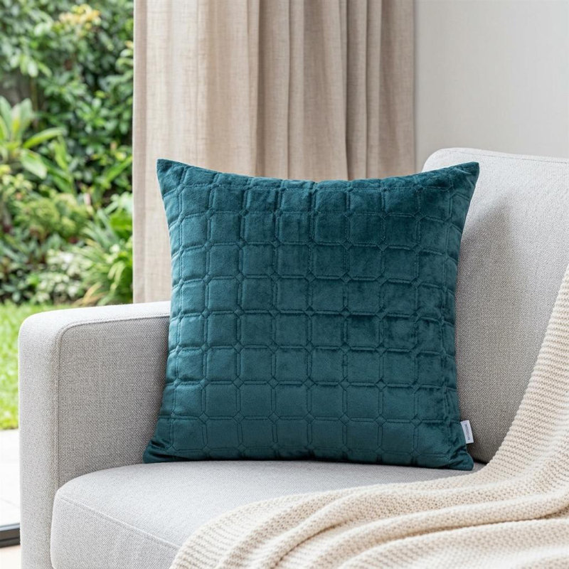 Marrisa Transitional Quilted Teal Throw Pillow, Teal