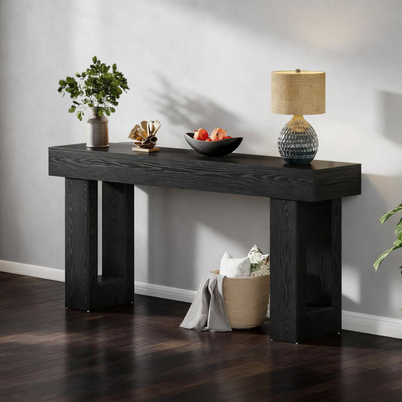 Wooden Console Table, Sofa Side Table, Living Room Table Rectangular Sofa Table Behind The Couch, Black