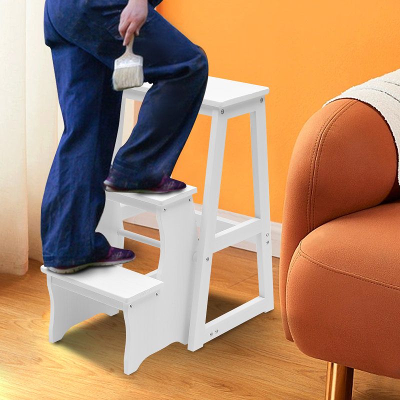 3 - Step Wood Folding Step Stool, White